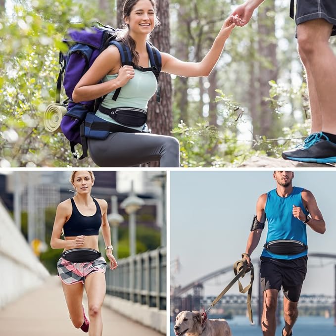 Running Belt Fanny Pack, Running Waist Pack for Women & Men USA Patented Hands-Free Reflective Runner Pouch Belt Fitness Workout Bag No-Bounce Adjustable Sport Travel Fanny Pack Cell (Black)-StrideForce Fitness