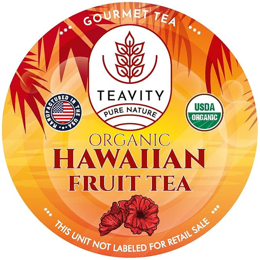 Teavity Organic Hibiscus Tea Pods with Peach, Mango, & Passionfruit - Naturally Decaf Hawaiian Fruit Tea (36 Pods)