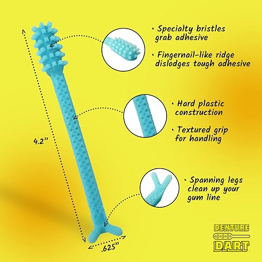 V4 Hard Plastic Denture Brush - Denture Gel Adhesive Remover - Remove Denture Gel Adhesive from Mouth & Gums, Oral Hygiene Products, Scraper w/Textured Grip and Rigid Bristles