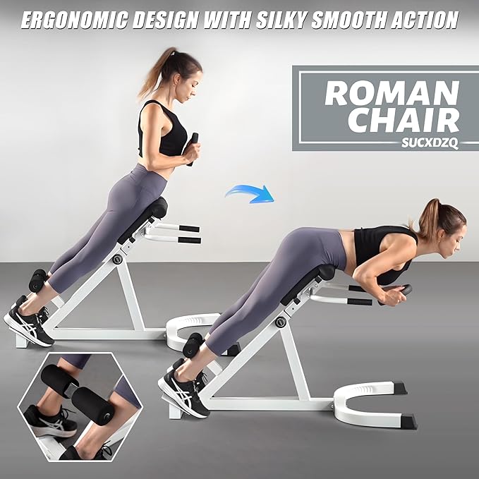 Roman Chair Back Extender - Angle & Height Dual Adjustable Hyperextension Bench for Home Gym - Adjustable Back Exercise Machine-StrideForce Fitness