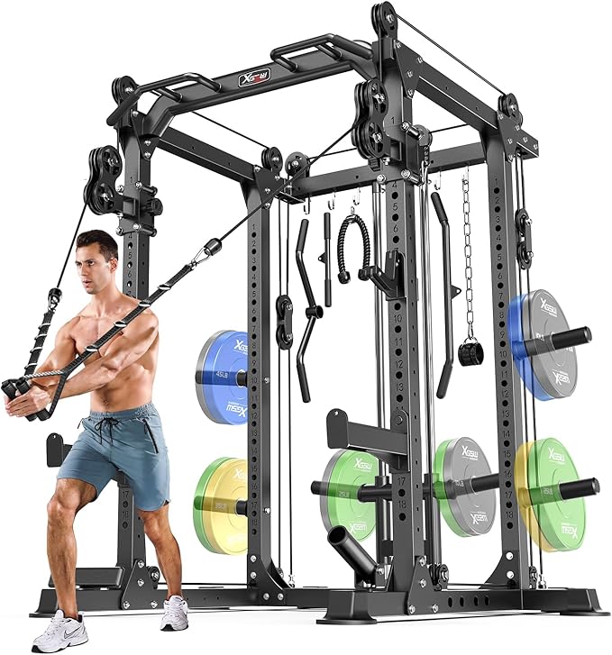 Power Rack Power Cages Multi-Function Squat Rack with Cable Crossover System Selectable More Training Attachment Weight Cage for Garage Home Gym-StrideForce Fitness