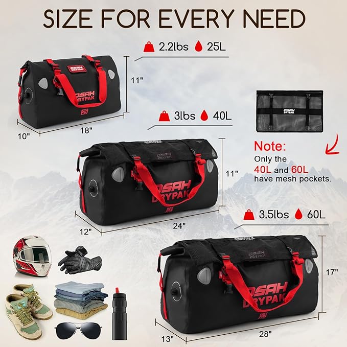 Waterproof Duffel Bag - Motorcycle Dry Bag Tail Bag with Large Storage Space, Waterproof Luggage Duffle Bags with Outer Mesh Zipper Pocket for Camping, Kayaking, Fishing & Traveling-StrideForce Fitness