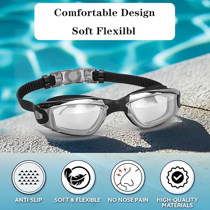 Swim Goggles Swimming Goggles No Leaking with Nose Clip, Earplugs, Swim Cap and Case for Men Women-StrideForce Fitness