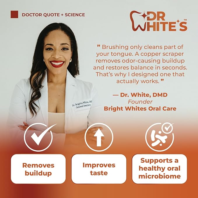 Dr. White’s Copper Tongue Cleaner – Dentist-Formulated Dual-Grip Design for Fresh Breath & Everyday Oral Detox – 100% Forged Copper, For Adults & Kids, Rust-Resistant, Built to Last (2-Pack)