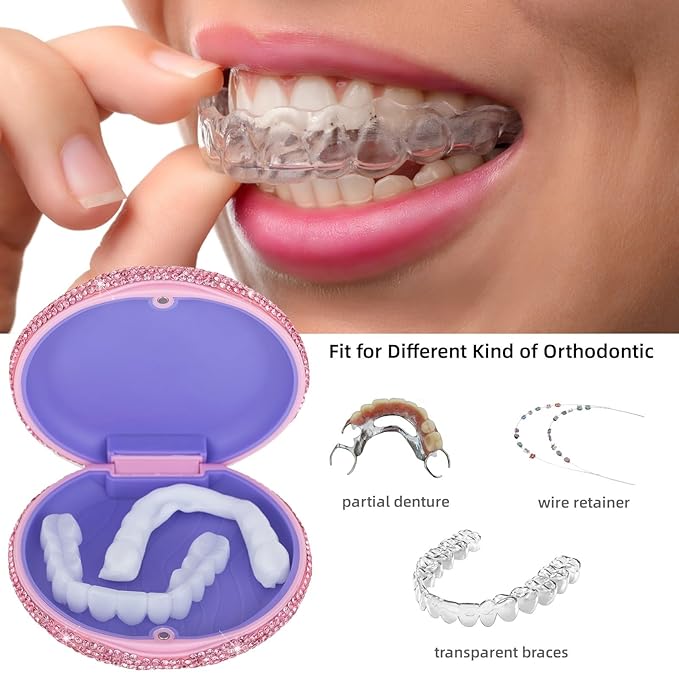 Retainer Holder Partial Denture Case Travel Retainer Container Mouthpiece Case Slim Dental Retainer Cases Orthodontic Mouthguard Case for Women(Pink)