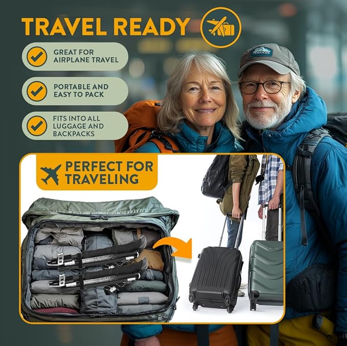 Premium Foldable Hiking Poles by USA Brand - Adjustable, Lightweight Trekking Poles Made of Aircraft Aluminum, Metal Flip Locks & Comfortable Real Cork and EVA Foam Grips-StrideForce Fitness