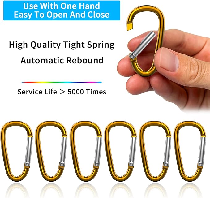 30PCS Aluminum Carabiner Clips, 2" D Shape Spring Snap Hooks Carabiner with 30PCS Keyring Keychain Hook-StrideForce Fitness