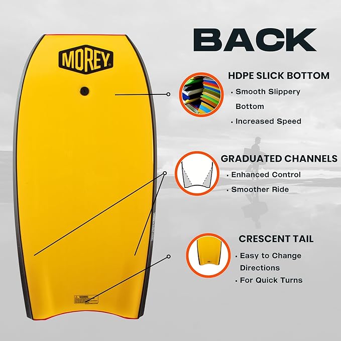 MOREY® Cruiser, The Original Bodyboard; 42.5 in Full Size Body Boards for Beach, for All Skill Levels, Engineered with HDPE Slick Bottom for Speed, Front Deck Contours for Grip (2025 Model)-StrideForce Fitness