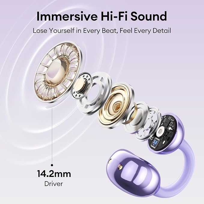Stylish Open Ear Clip On Earbuds with Removable Butterfly Earring, Clip On Headphones with LCD Touch Screen, Fashionables Open Ear Headphones for Women, Butterfly Earring Purple Earbuds-StrideForce Fitness