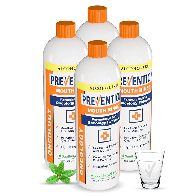 Prevention Oncology Alcohol Free Mouthwash, Soothing, Gentle, & Moisturizing, Mouthsore and Dry Mouth Mouthwash Specially Formulated for Patients Undergoing Oncology Treatment - 16 oz, Value 4-Pack
