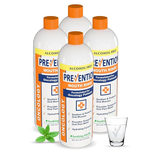 Prevention Oncology Alcohol Free Mouthwash, Soothing, Gentle, & Moisturizing, Mouthsore and Dry Mouth Mouthwash Specially Formulated for Patients Undergoing Oncology Treatment - 16 oz, Value 4-Pack