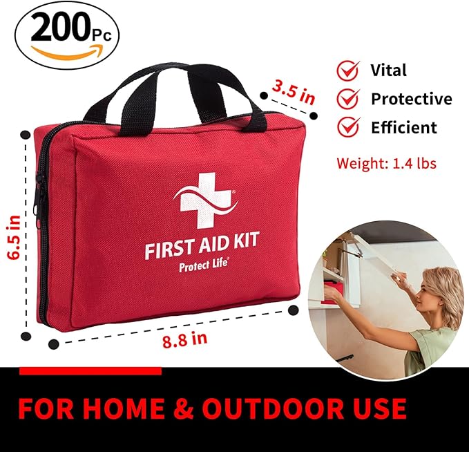 Protect Life Survival First Aid Kit for Home/Business, Camping Survival Kits | Mini Travel First Aid Kit | Camping Equipment | Small Kits for Car | Outdoor Emergency Survivals Pack - 200pcs-StrideForce Fitness