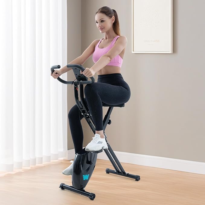 BARWING Stationary Exercise Bike for Home Workout, 5 IN 1 Foldable Indoor Cycling Bike for Seniors, 350LB Capacity, 16-Level Magnetic Resistance, Seat Backrest Adjustments-StrideForce Fitness