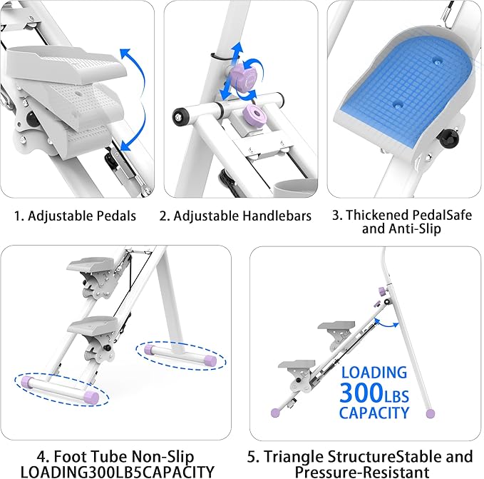 Stair Stepper for Home, Folding Vertical Climber Workout Machine for Full-Body Exercise Stair Stepper with Stable Frame Adjustable Handlebar & Pedals-StrideForce Fitness