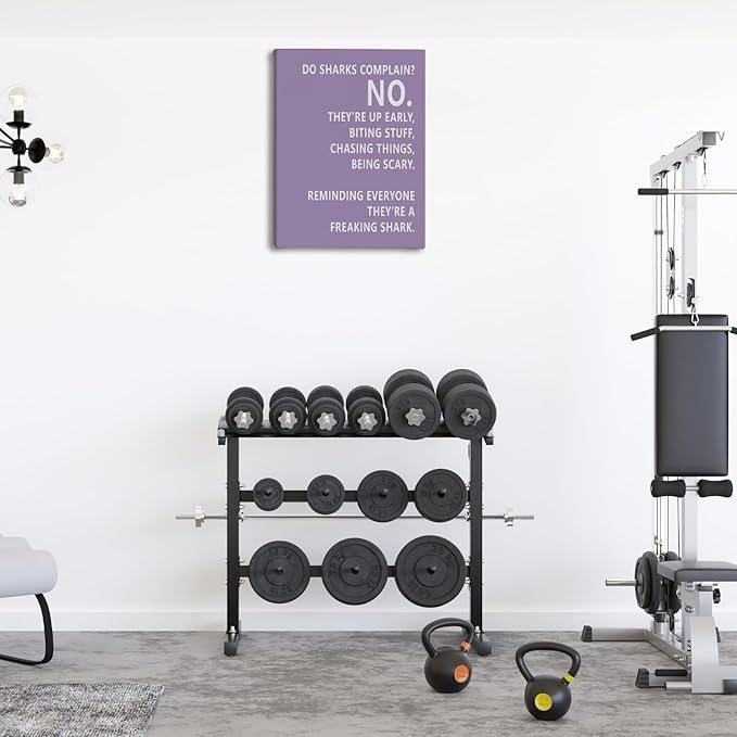 Rusenbao Gym Motivational Workout Wall Art, Home Gym Decor, Inspirational Workout Room Decor, Do Sharks Complain About Monday, Canvas Wall Art for Exercise Fitness Room Office, 11x14 inch(Purple)-StrideForce Fitness