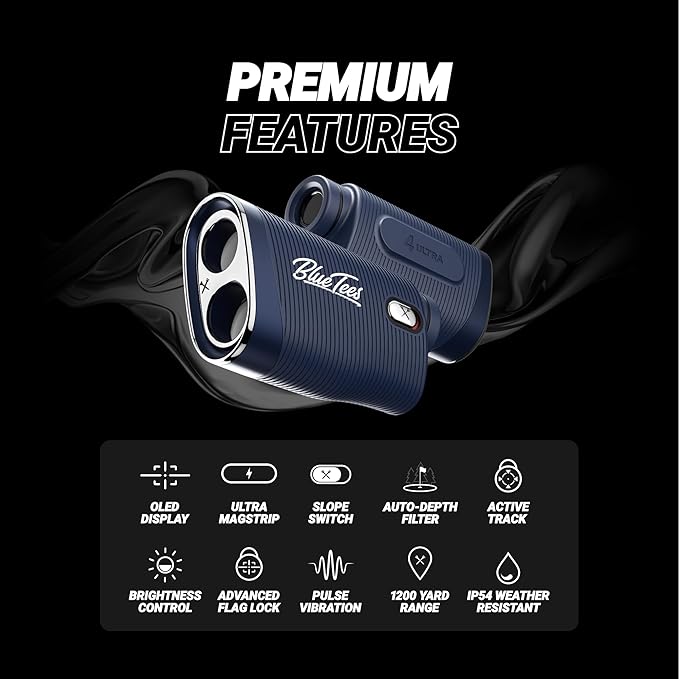 Blue Tees Golf Series 4 ULTRA Golf Rangefinder with Slope Switch, 1200 Yards, OLED Display 6X Magnification Laser Rangefinder, Slope Measurement, Magnetic Strip, Flag Pole Locking with Pulse Vibration-StrideForce Fitness