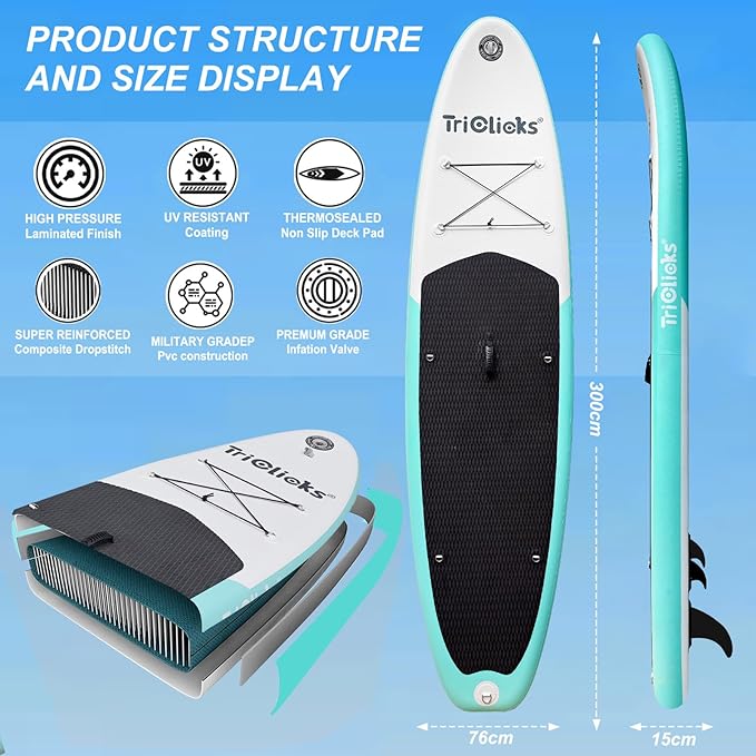 10' Inflatable Stand Up Paddle Board, Ultra-Light Wide Yoga Board for All Skill Levels with Premium SUP Paddleboard Accessories, 84L Waterproof Bag, Non-Slip Comfort Deck for Youth & Adults-StrideForce Fitness