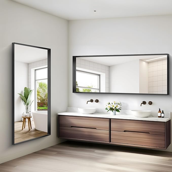 Black Bathroom Mirror, 72x30 Inch Rectangular Deep Frame Mirror, Large Wall Mounted Bathroom Vanity Mirror Over Sink for Bedroom,Restroom, Living Room, Hangs Vertically or Horizontally-StrideForce Fitness