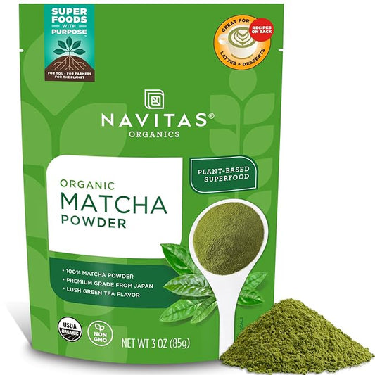 Navitas Organics Matcha Powder – For Tea, Lattes, Smoothies, Desserts & More – Energy & Antioxidants – Premium Culinary Grade – USDA Organic, Non GMO, Gluten Free, Kosher, Vegan (3oz. Bag 85 Servings)-StrideForce Fitness