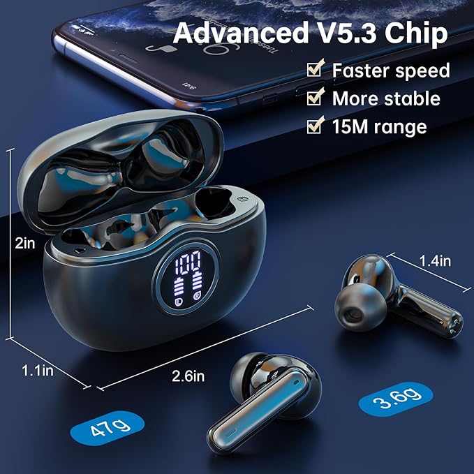 A10 Pro Wireless Earbuds, Bluetooth 5.3 Headphones HiFi Stereo 50H Playback LED Digital Display Ear Buds with ENC Noise Canceling Headset, IPX7 Waterproof Earphones for Gym/Running/Work-StrideForce Fitness