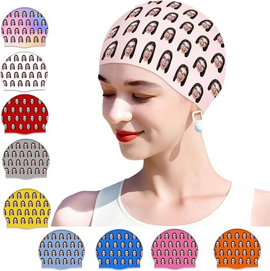 Custom Swim Cap with Photo Personalized Silicone Swim Cap for Men and Women Swimming Customized Swimmers Cap for Short and Medium Length Hair-StrideForce Fitness