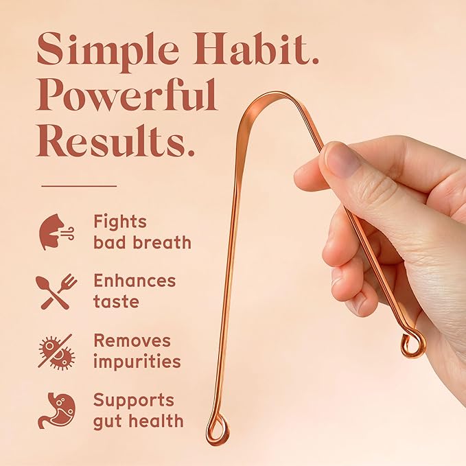 Arista Copper Tongue Scraper for Adults & Kids – 100% Pure Copper Tongue Cleaner – Extreme Bad Breath Treatment for Adults, Oral Detox & Hygiene – 1 Pack with Travel Pouch