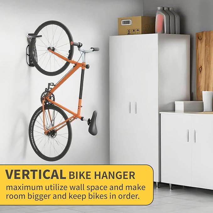 Vertical Bike Rack Wall Mount for Garage–Heavy-Duty Steel Bicycle Hook for Indoor Storage, Space-Saving Holder for Road, Mountain & Hybrid Bikes, Fits Tires Up to 2.6" Wide (1 Pack)-StrideForce Fitness