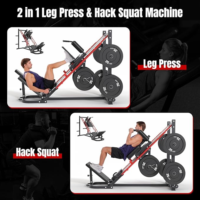 Dripex Leg Press Machine, Leg Press Machines for Home Gym, Professional Leg Press Hack Squat Machine Combo with 4 Weight Plate Storage Holders for Full Lower Body Workout-StrideForce Fitness