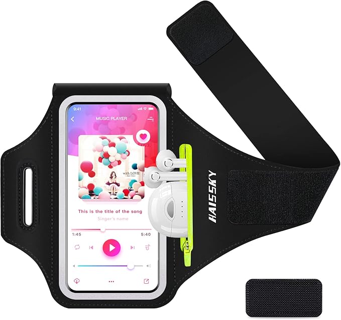 Phone Armband for Running Cell Phone Armband with Zipper Pocket for Earbuds Car Keys, Water Resistant Sport Arm Band for iPhone 16 15 12 11 Pro Galaxy S24 S20 Fit Up to 6.7'' with Phone Case-StrideForce Fitness