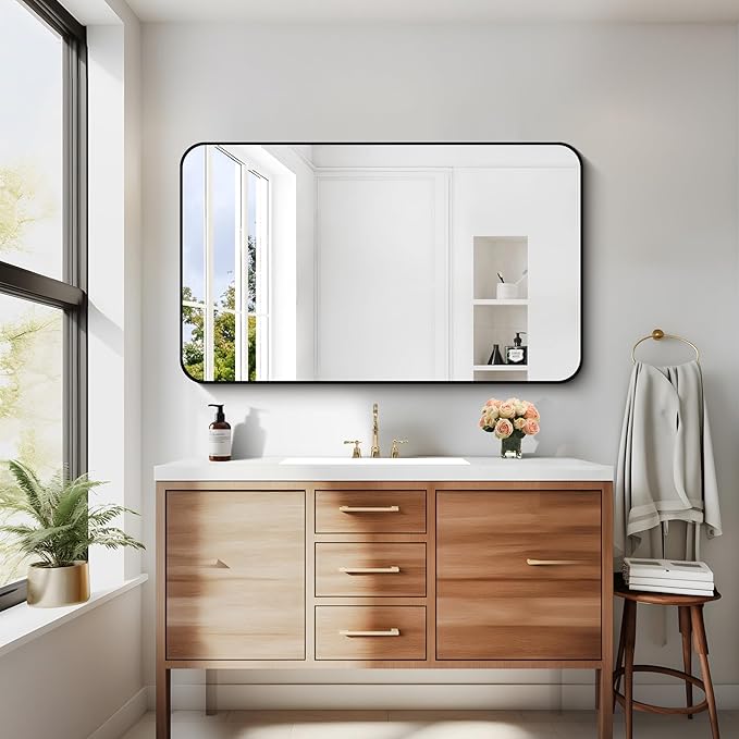 24" x 40"Bathroom Mirror, Matte Black Wall Mirror with Metal Frame, Decorative Rectangular Vanity Mirror for Bedroom Bathroom Living Room Entryway (Horizontal/Vertical)-StrideForce Fitness