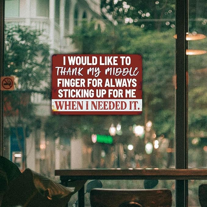 Funny Man Cave Signs Bar Tin Signs For Man Cave Metal Sign Sarcastic Garage Signs Cool Stuff For Men I Would Like To Thank My Middle Finger For Always Sticking Up For Me When I Needed It Sign 12x8 Inch-StrideForce Fitness
