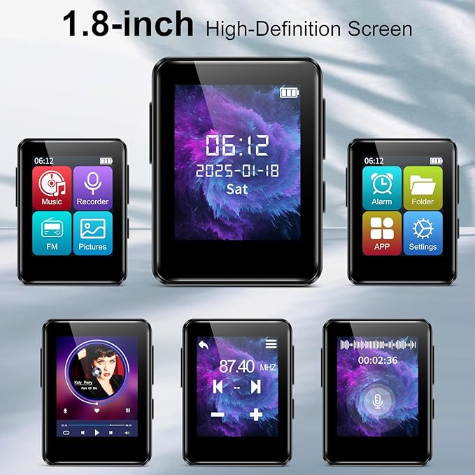 MP3 Music Player 32GB with Bluetooth, Portable Mini Music Player with 1.8 inch Screen, Speakers, FM Radio, Recorder, Up to 512GB, Black-StrideForce Fitness