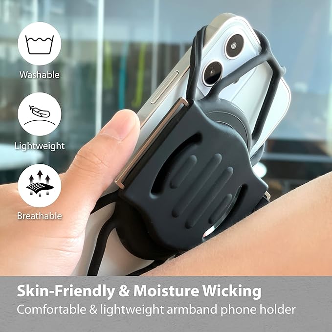 BONE Run + Bike Tie Connect Kit 1, 2-in-1 Running & Bike Phone Holder, Detachable & Rotatable 360° Sport Armband & Phone Mount Compatible with Most Smartphones (Stem/Armband 2-in-1 Connection Kit)-StrideForce Fitness