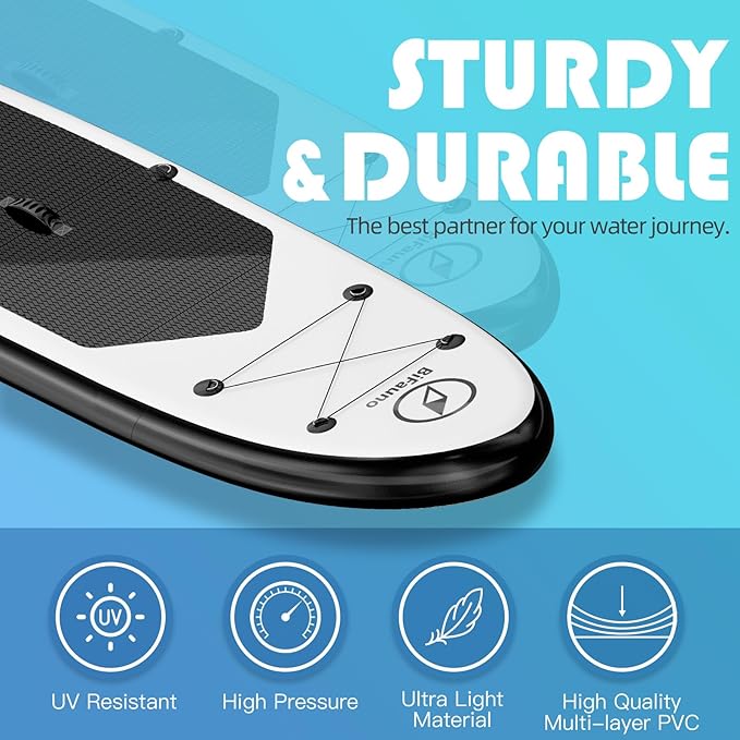 Inflatable Stand Up Paddle Board with SUP Accessories & Backpack. Paddle Boards for Adults. Non-Slip Deck, Wide Stance, Bottom Fin, Double Action Pump.-StrideForce Fitness