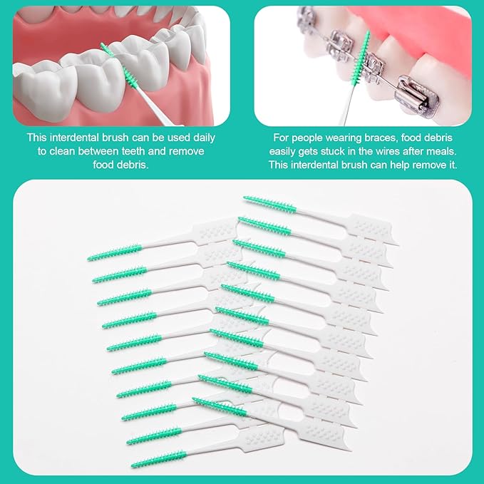 200 Pieces Interdental Brushes,Braces Brush with Silicone Head,Dental Tooth Flossing Toothpick Cleaners Tooth Tool (200PCS Blue)