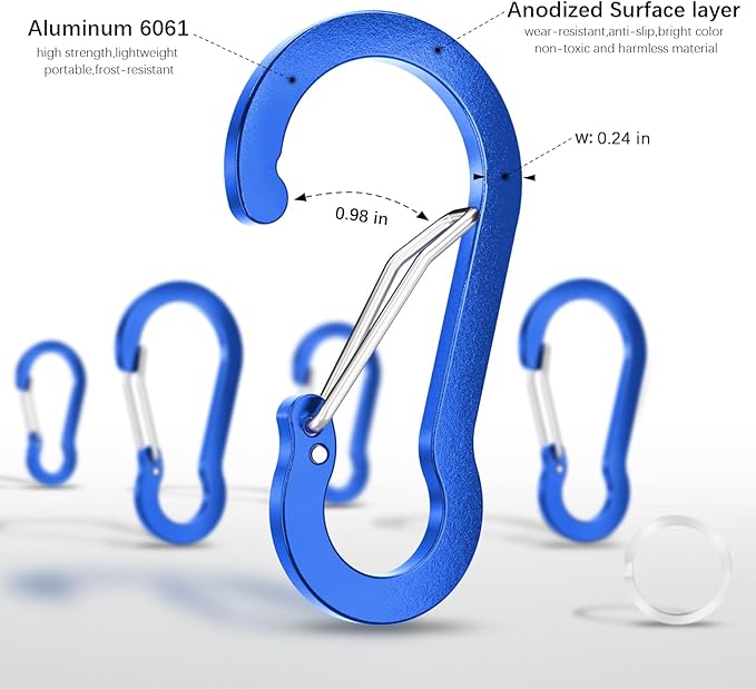 sprookber 3.2 Inch Aluminum Carabiner Clips D Ring, Caribeaner Spring Snap Hook with Keychain for Camping, Hiking, Gym & Outdoor Gear, Set of 10-StrideForce Fitness