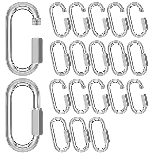 M8-20 Pack 3“ Quick Links Chain Connectors, 5/16″ Galvanized Chain Locking Carabiners Hooks, 1200LBS Heavy Duty Thread Quick Link Clips, Twist Oval Keychain D Shape for Swing, Camping-StrideForce Fitness
