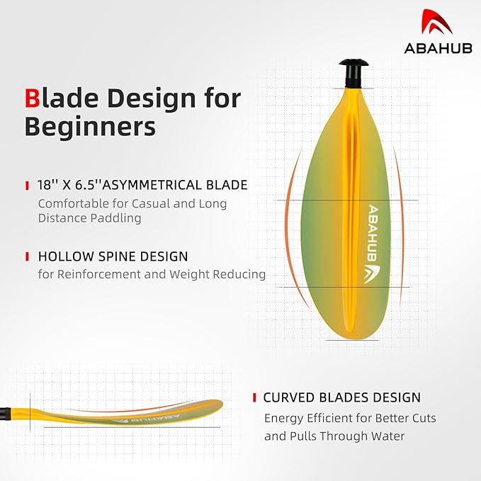 Abahub Kayak Paddle, 90.5 Inches Kayaking Oars for Boating, Canoeing with Free Paddle Leash, Aluminum Alloy Shaft Black/Blue/Green/Orange/Yellow Plastic Blades-StrideForce Fitness