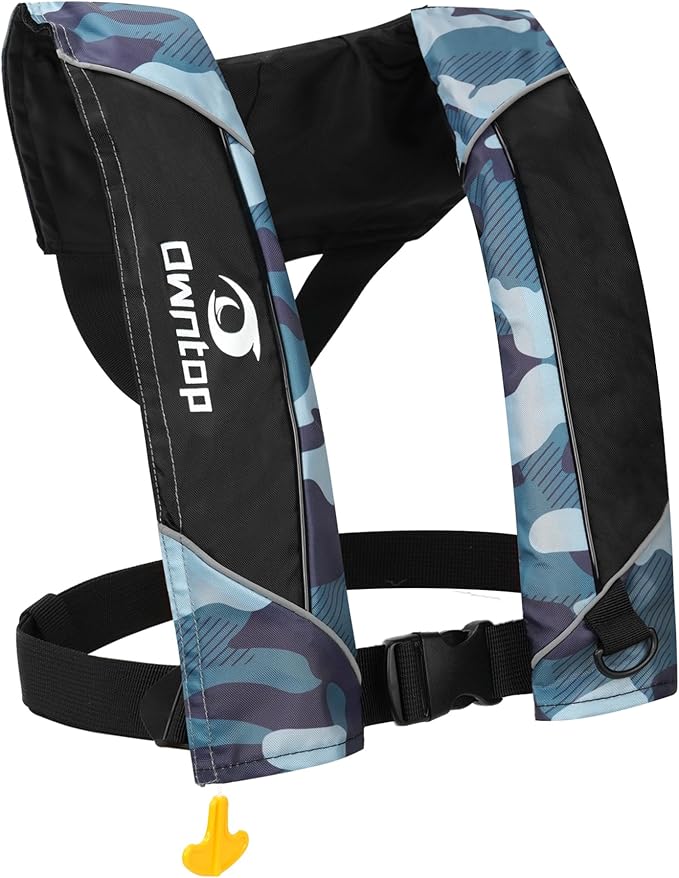 Owntop Manual Inflatable Swim Jacket, Neoprene Padded Neckline, 33g C02 Cylinder Included, Multiple Reflective Strips, Compact Design for Kayak, Fishing, Paddle Sports-StrideForce Fitness