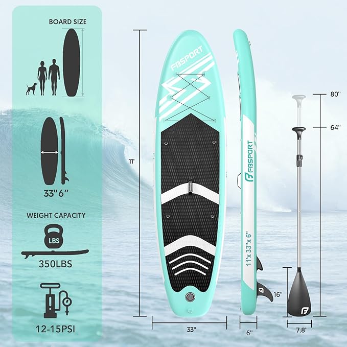 FBSPORT 11' Premium Stand Up Paddle Board, Yoga Board with Durable SUP Accessories & Carry Bag | Wide Stance, Surf Control, Non-Slip Deck, Leash, Paddle and Pump for Youth & Adult-StrideForce Fitness