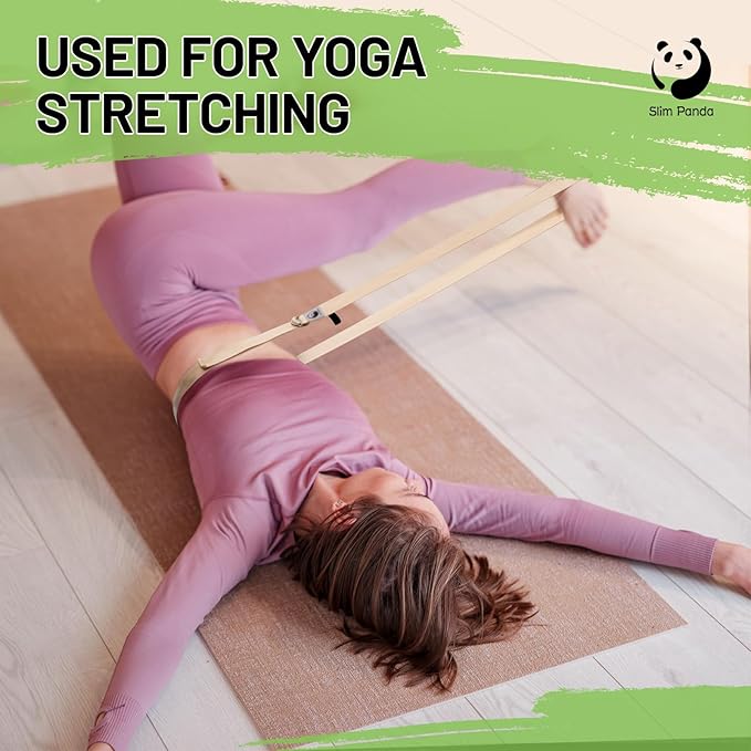 Slim Panda Yoga Strap for Stretching,Cotton Yoga Strap with Adjustable D-Ring Buckle,Non-Elastic Yoga Belt for Pilates,Gym Workouts,Physical Therapy,Improve Flexibility-StrideForce Fitness