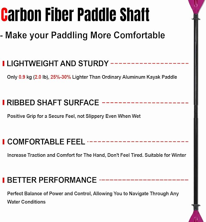 Kayak Paddle Premium Carbon Fiber Paddle with Reinforced PP + Fiberglass Blade, Floating Adjustable Kayaking Oars, 3 Piece, 220-240 cm/86-94 Inches, 240-260 cm/94-102 Inches-StrideForce Fitness