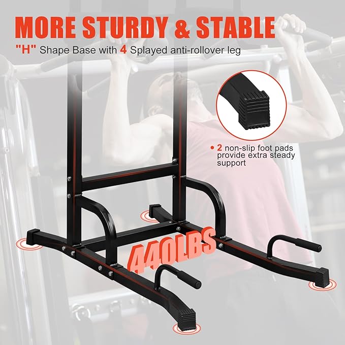 LSKSSNG Power Tower Dip Station Pull Up Bar for Home Office Gym, Multi-Function Workout Dip Station Power Tower for Full Body Strength Training Fitness Equipment, Pull Up Stand Holds Up to 440LBS-StrideForce Fitness
