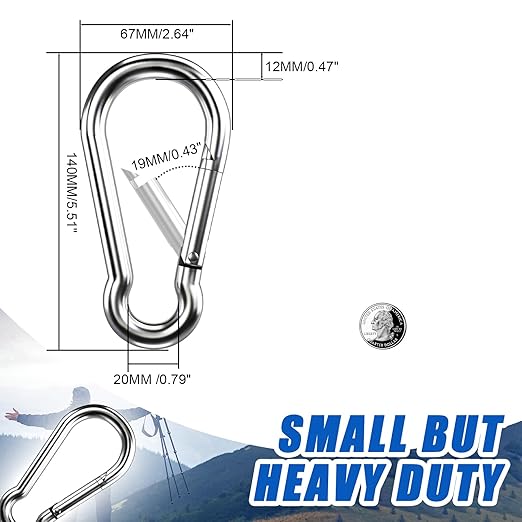 Large Carabiner Clip Hooks, 1pc 5.5 inch Carabiner Heavy Duty, 304 Stainless Steel Spring Snap Hook Fits Camping Hanging Hiking Weight Lifting, Metal Clips for Rope or Chain-StrideForce Fitness