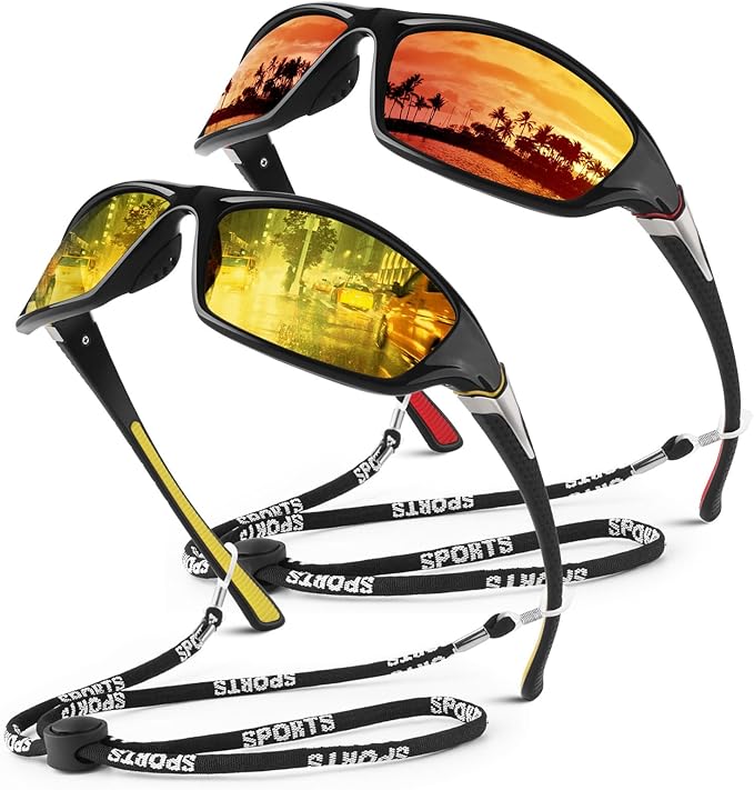 Polarized Sports Sunglasses for Men Women,Fishing Driving Rectangular Goggles UV400 Protection-StrideForce Fitness