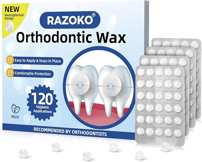 RAZOKO Orthodontic Wax for Braces Wax Dots 120 Individual Hygienic Packaging Dental Wax Mint
