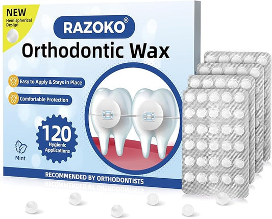 RAZOKO Orthodontic Wax for Braces Wax Dots 120 Individual Hygienic Packaging Dental Wax Mint
