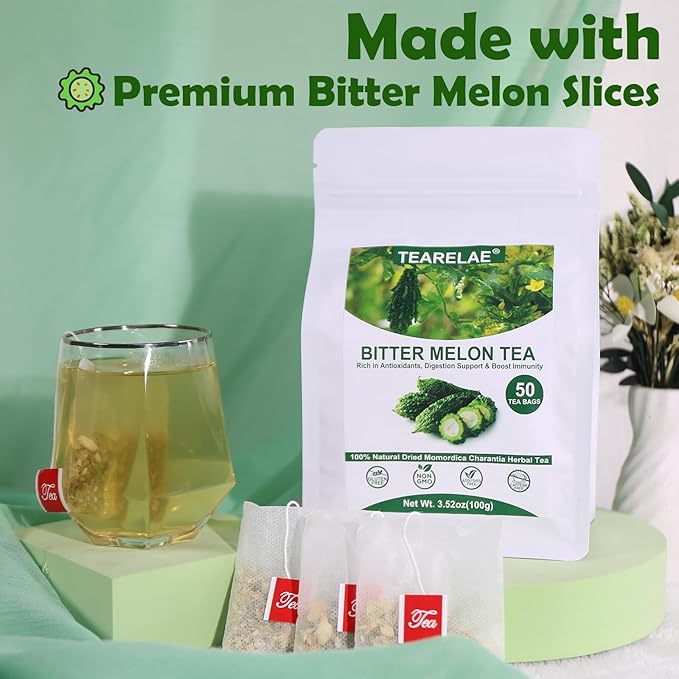 TEARELAE - Bitter Melon Tea Bags - 2g x 50 Count - 100% Pure Natural Cut & Sifted Dried Momordica Charantia Slices Herbal Tea - Non-GMO - Caffeine-free - Pleasantly Bitter Flavor-StrideForce Fitness