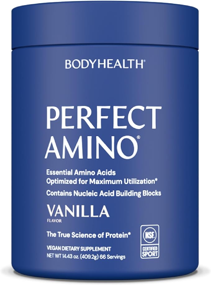 BodyHealth PerfectAmino Powder - BCAA and EAA Powder for Pre and Post Workout - Amino Acid Energy Drink to Support Lean Muscle and Recovery - NSF Certified for Sport - Vanilla - 66 Servings-StrideForce Fitness