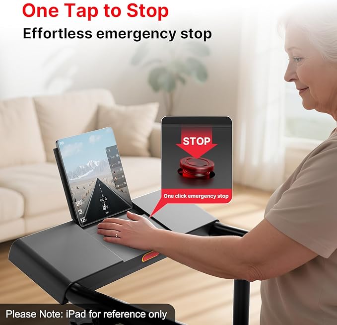 Yesoul Walking Treadmill for Seniors with Long Handrails – 4 Major Safety Protections, Emergency Stop Button, Treadmill for Home 300 lbs Capacity, Recovery Walking Machine with LED Display-StrideForce Fitness